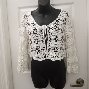 GOUBI Cropped Crochet Cardigan